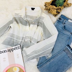 THEORY Striped Button Down Top
